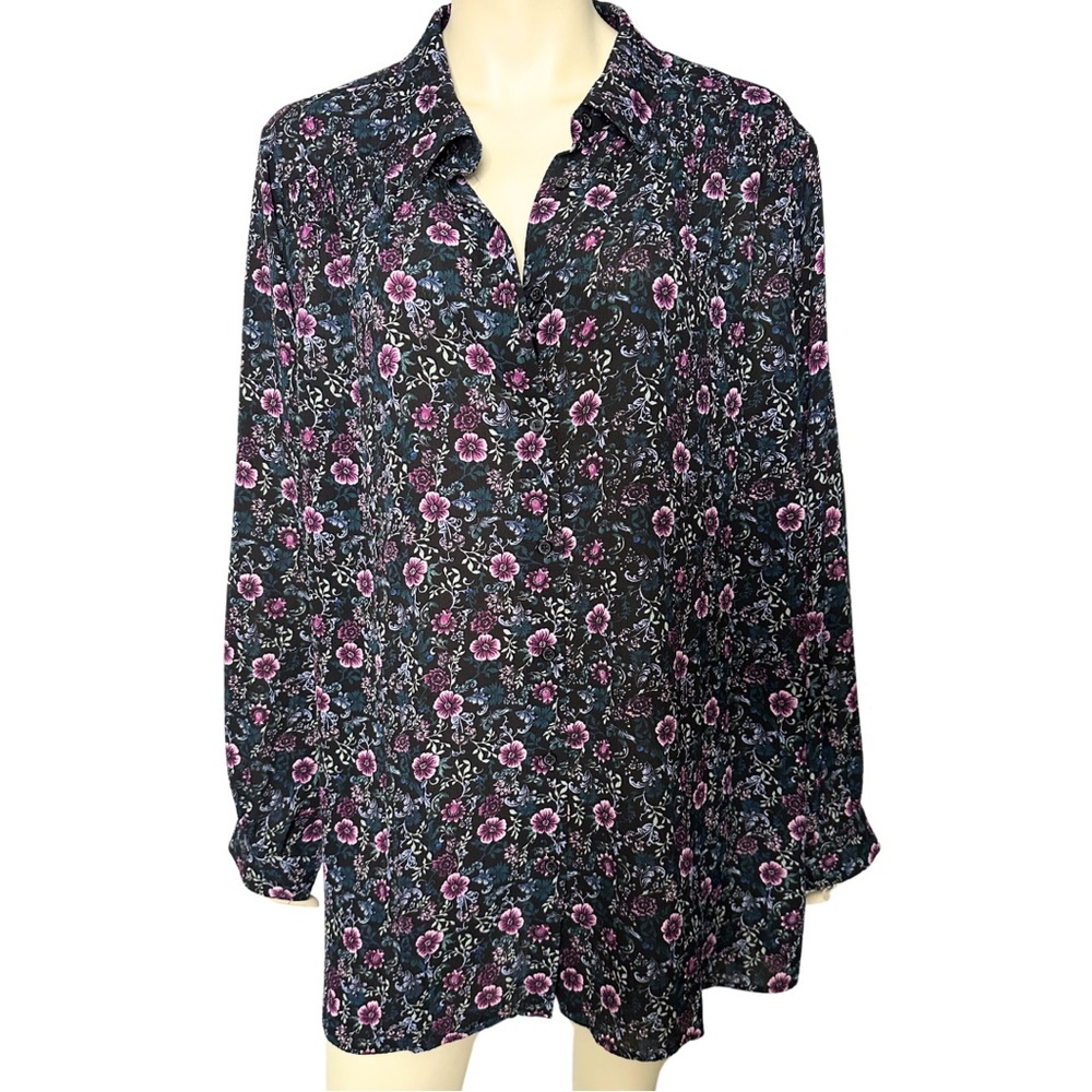 New! Pennington Floral Button Up Blouse Long Sleeve 2X
